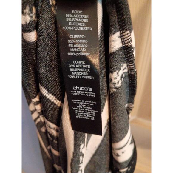 Travelers By Chico's Top Black White Striped Sz 2 Sheer Flutter Sleeves Stretch - Picture 7 of 9